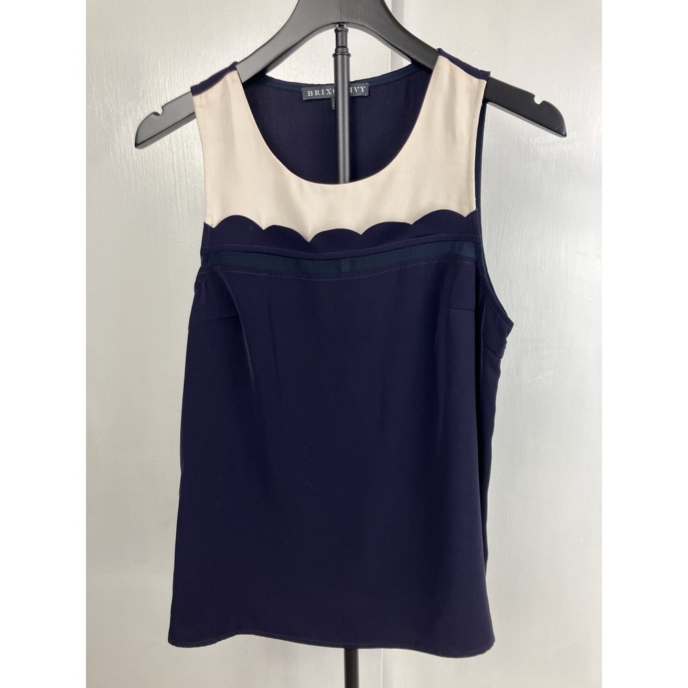 Brixon Ivy Tank Blue White Green Scallop Side Zip Career Top Women's Small